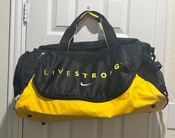 Bolsa de deporte grande Nike LIVESTRONG, color negro y amarillo, para gimnasio, deportes y viajes, 24x15