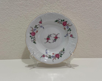 Royal Kent Poland Porcelain Bowl Plate – Floral Rose Pattern, Gold Trim, 8" VTG