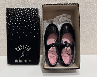 Capezio Jr. Tyette Steppschuhe Schwarz Patent Jugend 11W (Made in USA)