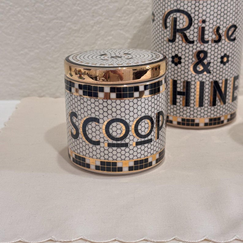 Anthropologie French Bistro Tile Canister Set Rise & Shine Du Jour Scoop 3pc image 2