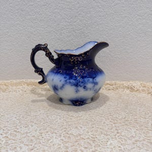 Antike La Belle China Wheeling Pottery Flow Blue Gold Floral Kanne C1893-1903