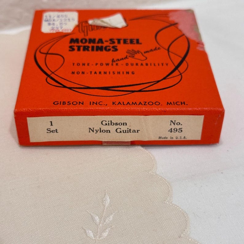 Corde per chitarra vintage Gibson Mona-Steel in nylon, set n. 495, Kalamazoo MI, nuove di zecca. immagine 3