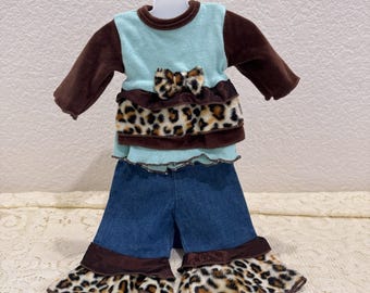 Conjunto de ropa para muñeca AnnLoren de 45 cm (18") que le queda bien a American Girl: pantalón vaquero con estampado de leopardo y top.