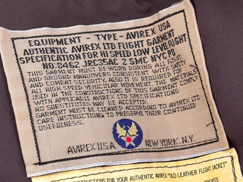 Chaqueta de aviador vintage AVIREX A-2 de cuero, fabricada en EE. UU., color marrón desgastado, talla M para hombre. imagen 11