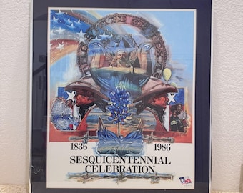 Póster enmarcado B Hall, edición limitada de la celebración del sesquicentenario de Texas de 1986 (26 pulgadas).