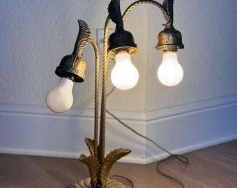 Vintage Brass 3-Light Lily Tulip Lamp Base Art Nouveau Twisted Stem AS-IS Parts