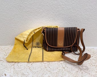 Authentic Vtg FENDI s.a.s. Pequin Stripe Flap Crossbody Bag w/ Dust Bag ITALY