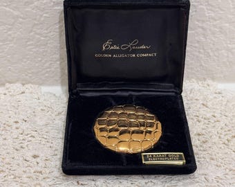 Rare Estee Lauder "Golden Alligator" Lucidity Compact - 24K Gold Electroplated