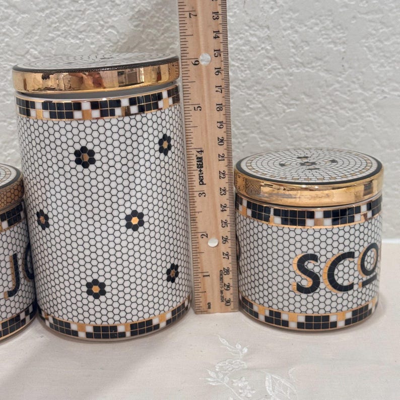 Anthropologie French Bistro Tile Canister Set Rise & Shine Du Jour Scoop 3pc image 18