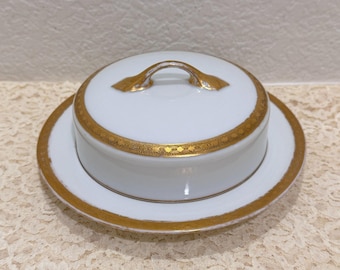 Antique R.C. Kronach Bavaria ELSE Covered Butter Dish Gold Porcelain Germany