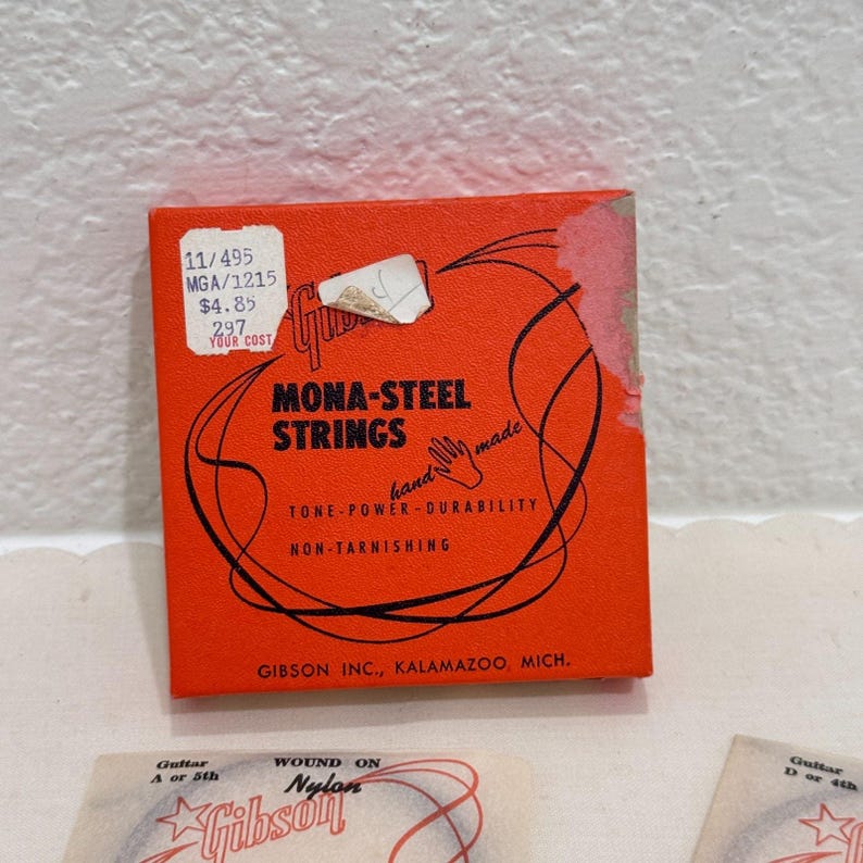 Corde per chitarra vintage Gibson Mona-Steel in nylon, set n. 495, Kalamazoo MI, nuove di zecca. immagine 2