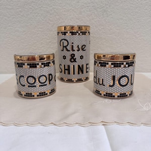 Anthropologie French Bistro Tile Canister Set Rise & Shine Du Jour Scoop 3pc image 1