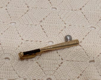 Pinza para corbata Hickok vintage de los años 50 con forma de bate de béisbol, tono dorado, Champions 52 USA