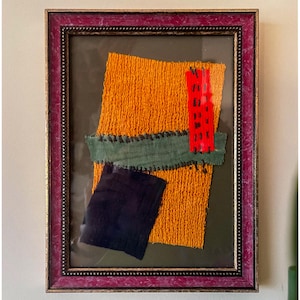 Unframed Abstract Textile Collage – Upcycled Fabric Art – One of a Kind Wall Art