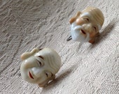 Vintage Japanese Toshikane porcelain god of fortune earrings screw backs