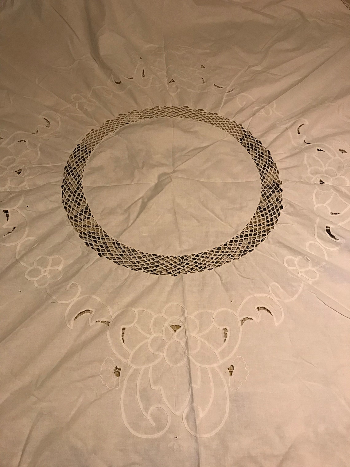 Vintage White Cotton Chinese Embroidered Tablecloth and Matching Napkins Etsy