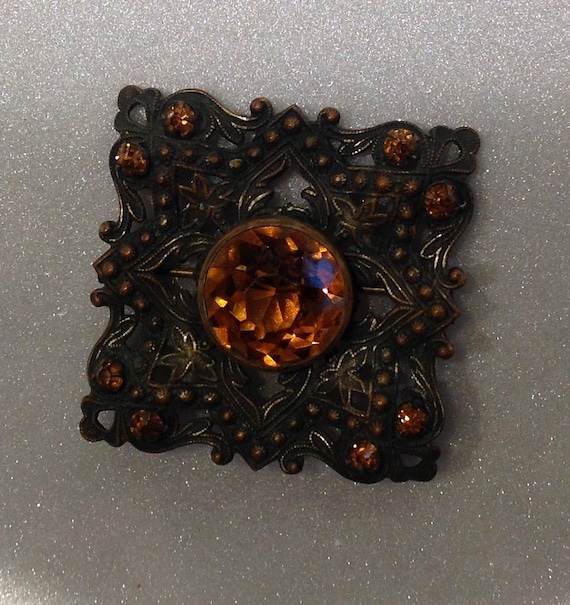 Large Antique Czech Crystal and Brass Brooch - Etsy