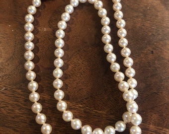 Vintage glass or faux pearl long strand necklace sterling clasp