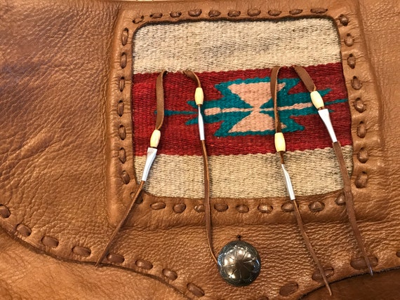 Vintage hand made leather and chimayo or aztec fa… - image 1