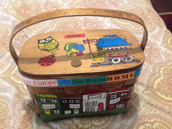 Groovy hand painted and signed basket box purse