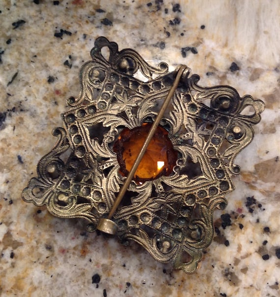 Large Antique Czech Crystal and Brass Brooch - Etsy