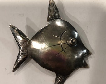 Vintage sterling silver signed angel fish brooch