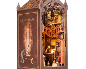 Magic Library Book Nook DIY Kit: 3D Wooden Puzzle Bookshelf Insert