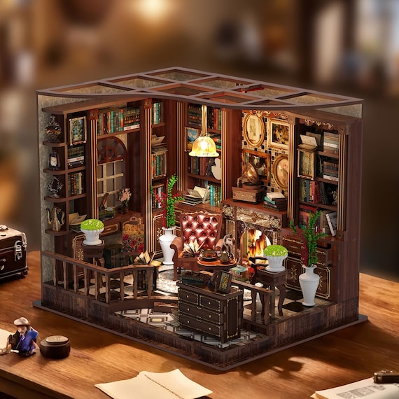 Left Bank Study – DIY Book Nook Kit, Miniature House Puzzle Model for Bookshelf Decoration,DIY kits to make and assemble room toys