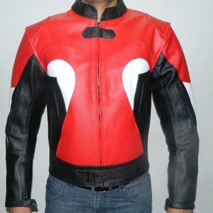 Deadpool Inspired Leather Jacket, Red Black Superhero Costume Biker Style for Men – Cosplay Outfit Faux/Real Leather Custom Fitt