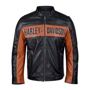 Harley Davidson Style Men Leather Biker Jacket  Black & Brown Vintage Motorcycle Jacket
