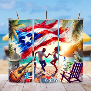 Envoltura para vaso Orgullo de Puerto Rico / Vaso delgado de 20 oz Sublimación PNG / Descarga digital del Caribe tropical / Diseño de cultura boricua