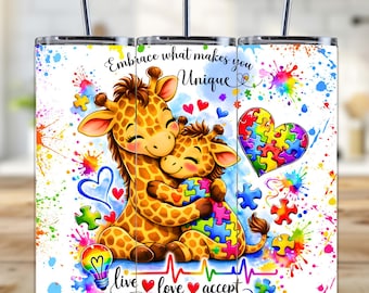 Autism Awareness Tumbler Wrap,20oz Skinny Sublimation PNG,Giraffe Autism Mom Tumbler,Autism Design,Neurodiversity Tumbler,Digital Download