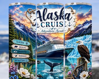Alaska Cruise Tumbler Wrap PNG, 20oz Skinny Tumbler Wrap, Cruise Vacation Sublimation Design, Digital Download
