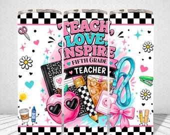 Fifth Grade Teacher Tumbler Wrap PNG, 20oz Skinny Sublimation, Back to School Design, Teacher Appreciation Gift, Digital Download