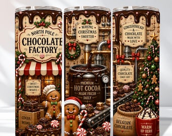 North Pole Chocolate Factory Tumbler Wrap PNG, Gingerbread Hot Cocoa Design, 20oz Skinny Tumbler Wrap,Christmas Sublimation Digital Download