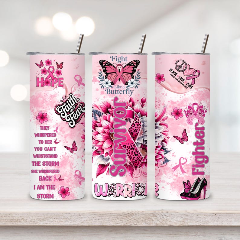 Breast Cancer Tumbler Wrap|pink Ribbon Awareness Wrap|hope Warriorpng ...