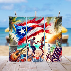 Puerto Rico Pride Tumbler Wrap | 20oz Skinny Tumbler Sublimation PNG | Tropical Caribbean Digital Download | Boricua Culture Design