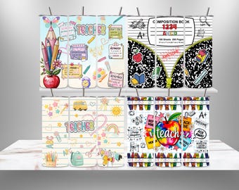 Teacher Tumbler Wrap Bundle, 20oz Skinny Sublimation Designs (Digital Download)