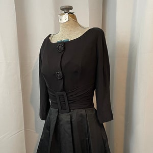 1950s Party Dress little black cupcake chiffon & Taffeta big buttons XS image 1