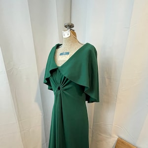 1970s Vintage Boho Maxi Dress Emerald Green with Cape & Keyhole S M image 1