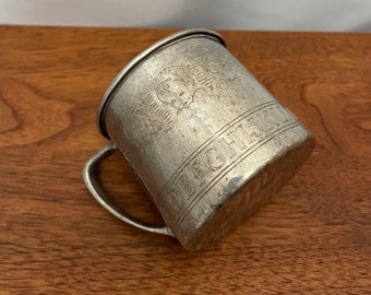 Silver Baby Cup Mug Oneida Silver-plate with faces and alphabet Vintage engravable