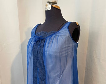 Royal Blue 1960s vintage Babydoll nightie Hanson Kickernick S M