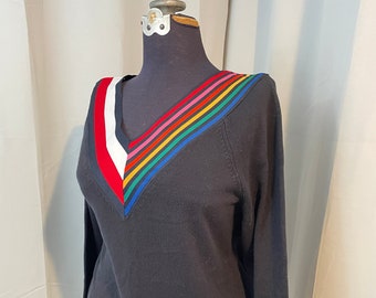 90s Rainbow Sweater Tommy Hilfiger Striped Bunting PRIDE L