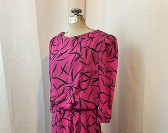 Hot Pink Tiger Stripe Dress 1980s Vintage New Wave Blouson M