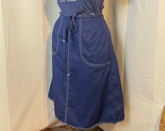 Wrap Skirt 70s Vintage A Line Pockets blue and white M