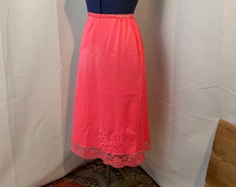 60s Vintage HOT PINK mini skirt slip lace floral Vanity Fair VF S