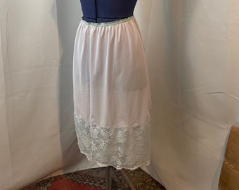 60s Vintage Skirt Slip Pinup Lingerie Baby Blue Lace M