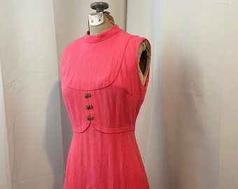 1960s Vintage Dress Mod A line Bubblegum Barbie Hot Pink Linen Spring Summer M