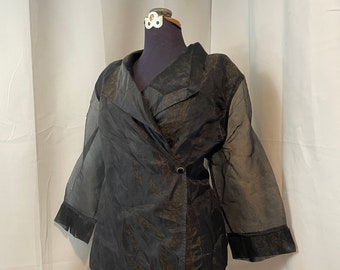 Black Chiffon Wrap Blouse Sheer Jacket Fashion Bug 80s vintage PLUS 3X 22 24