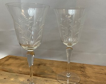 Cut Crystal Wine Glasses Champagne Flutes Wedding Bridal Set 1940s vintage